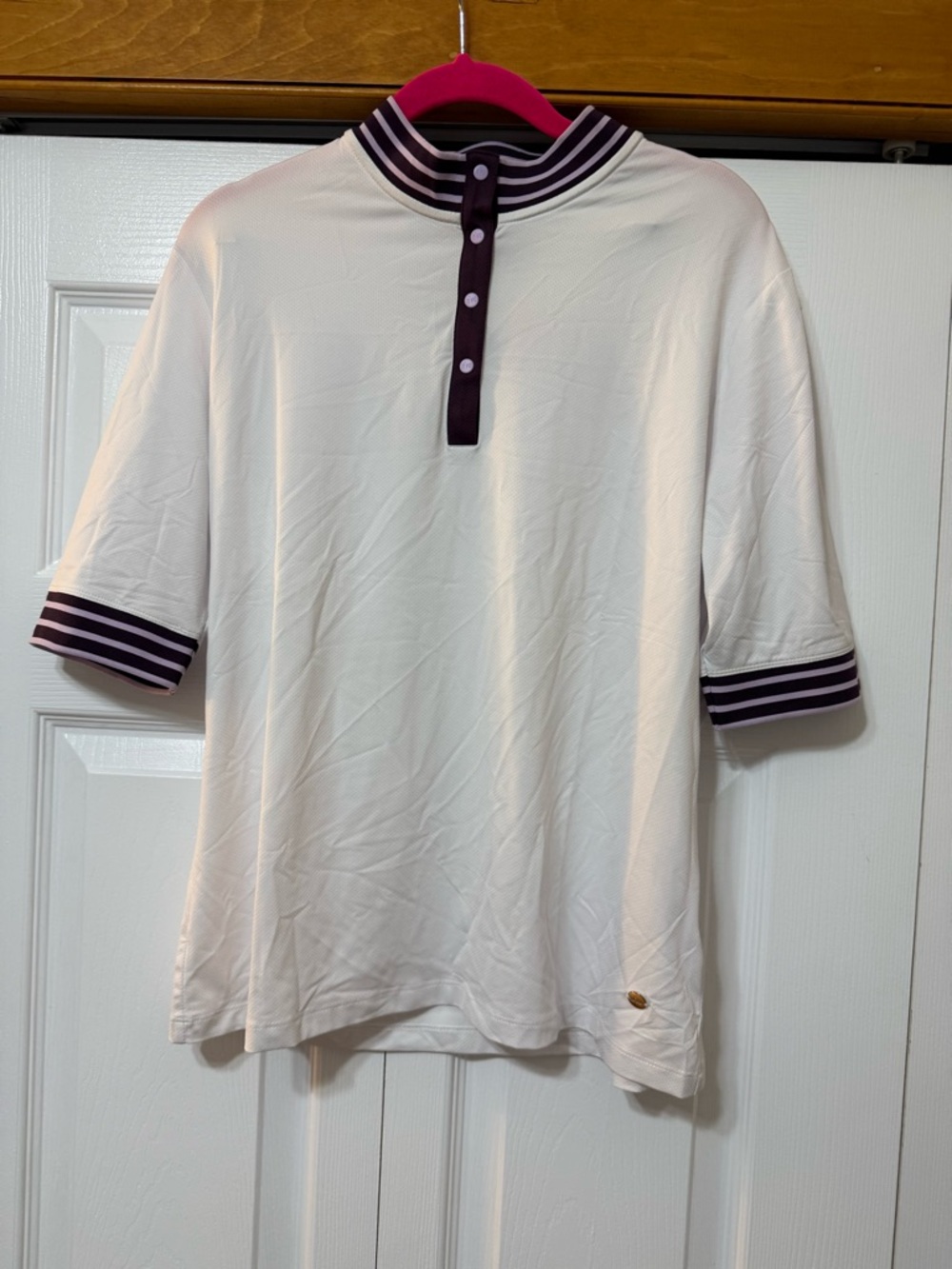 NWT NVO Women’s UPF 50+ Performance Golf Polo Top White Purple Trim -Large